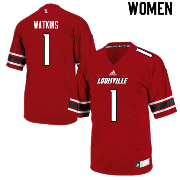 Women #1 Jordan Watkins Louisville Cardinals College Football Jerseys Sale-Red - Click Image to Close